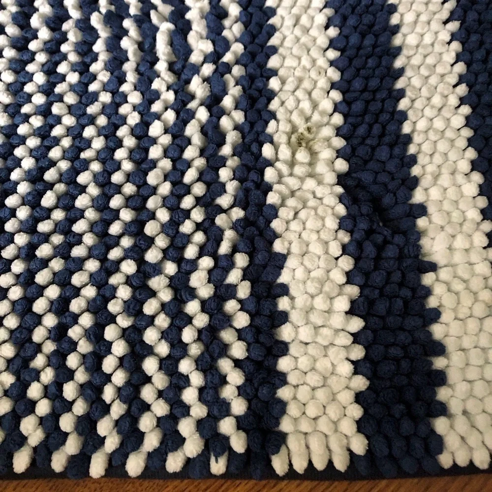 Blue & white striped non skid bathroom rug